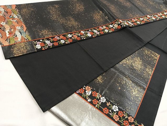 平和屋着物◎六通柄袋帯 唐織 春日譜末広文 黒地 金糸 引箔 逸品 BAAJ6010ea