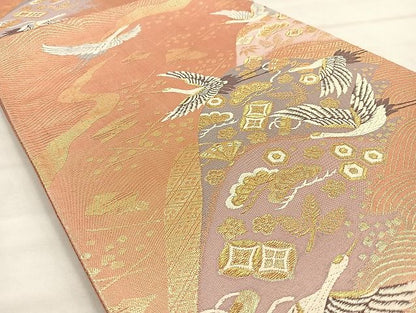 平和屋着物◎六通柄袋帯 唐織 道長飛鶴宝尽し 金糸 逸品 BAAJ6008ea