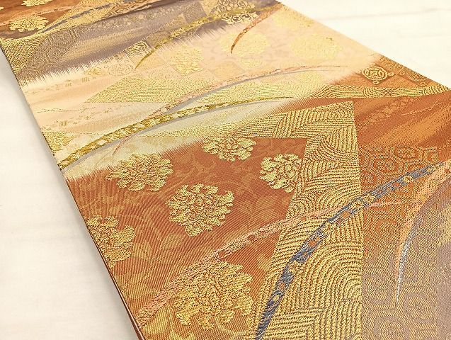 平和屋着物◎六通柄袋帯 正倉院切嵌文様 プラチナ二重織 逸品 BAAJ6013ea