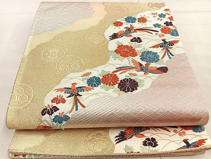 平和屋着物◎六通柄袋帯 唐織 道長花鳥文 金銀糸 逸品 BAAJ6014ea