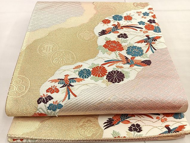 平和屋着物◎六通柄袋帯 唐織 道長花鳥文 金銀糸 逸品 BAAJ6014ea