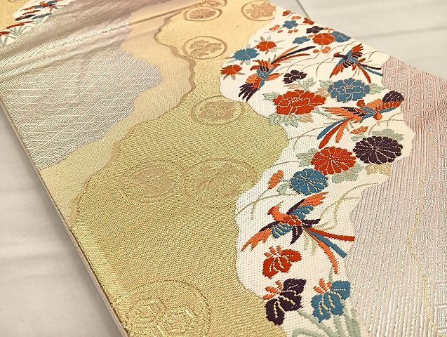 平和屋着物◎六通柄袋帯 唐織 道長花鳥文 金銀糸 逸品 BAAJ6014ea