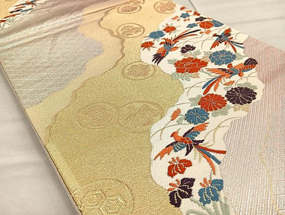 平和屋着物◎六通柄袋帯 唐織 道長花鳥文 金銀糸 逸品 BAAJ6014ea