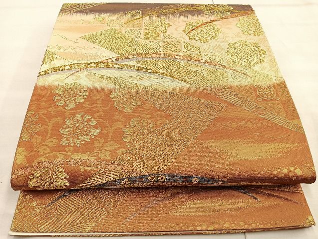 平和屋着物◎六通柄袋帯 正倉院切嵌文様 プラチナ二重織 逸品 BAAJ6013ea