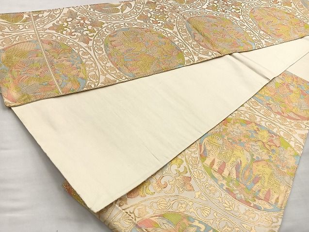 平和屋着物◎六通柄袋帯 動物花丸文 金糸 逸品 BAAJ6019ea