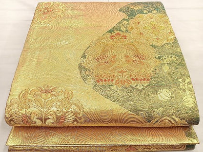 平和屋着物■佐賀錦　六通柄袋帯　向かい鳥正倉院花文　金糸　逸品　BAAJ6084ea