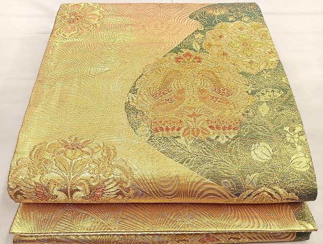 平和屋着物■佐賀錦　六通柄袋帯　向かい鳥正倉院花文　金糸　逸品　BAAJ6084ea