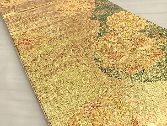 平和屋着物■佐賀錦　六通柄袋帯　向かい鳥正倉院花文　金糸　逸品　BAAJ6084ea