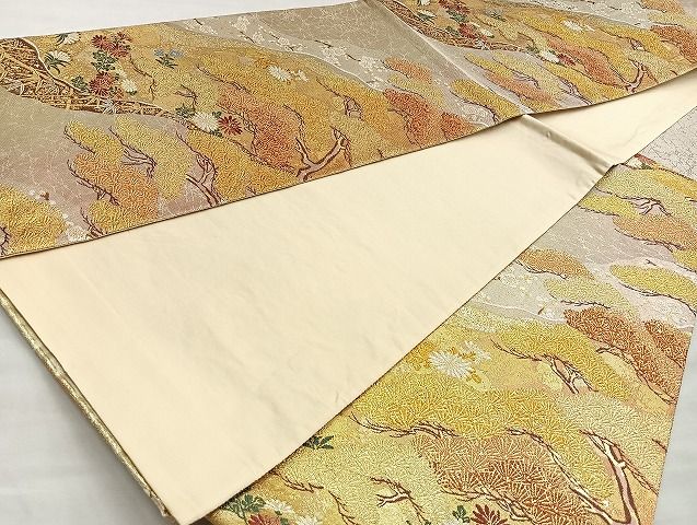 平和屋着物■六通柄袋帯　唐織　道長楽聚松文　金銀糸　逸品　BAAJ6094ea
