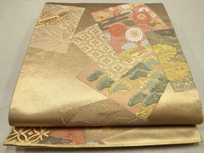 平和屋着物◎六通柄袋帯 唐織 色紙重ね吉祥花松文 金糸 逸品 DAAH9290mz