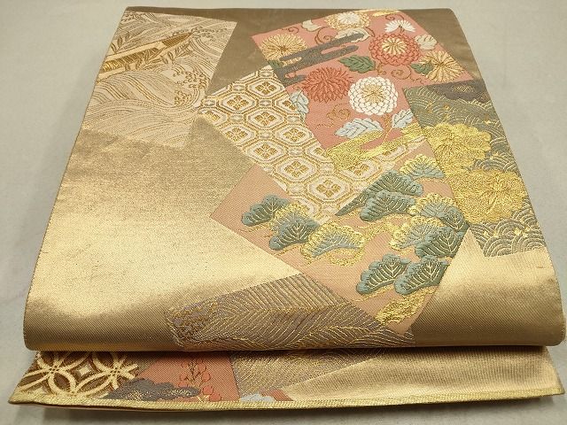 平和屋着物◎六通柄袋帯 唐織 色紙重ね吉祥花松文 金糸 逸品 DAAH9290mz