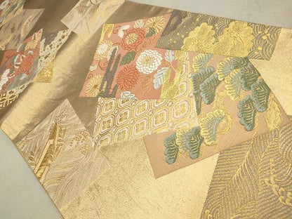 平和屋着物◎六通柄袋帯 唐織 色紙重ね吉祥花松文 金糸 逸品 DAAH9290mz