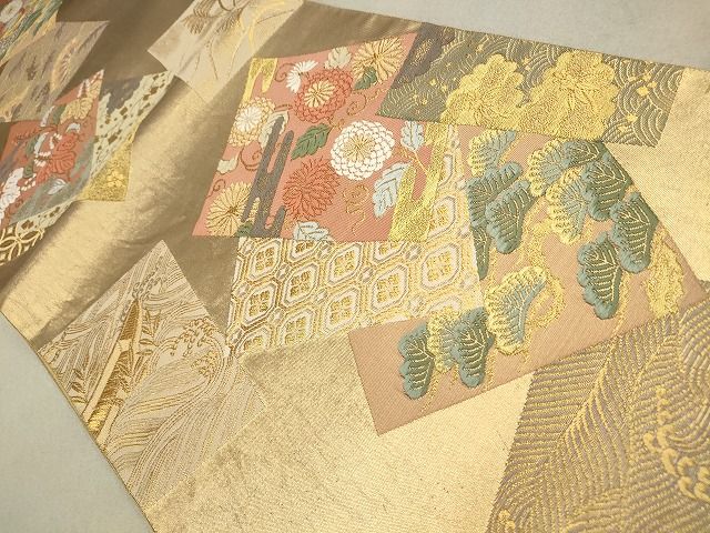 平和屋着物◎六通柄袋帯 唐織 色紙重ね吉祥花松文 金糸 逸品 DAAH9290mz