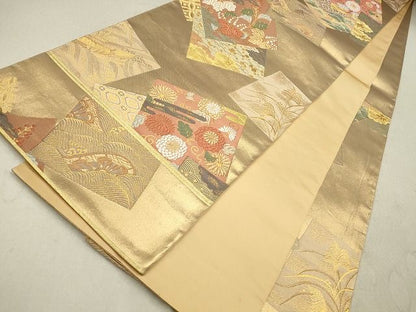 平和屋着物◎六通柄袋帯 唐織 色紙重ね吉祥花松文 金糸 逸品 DAAH9290mz