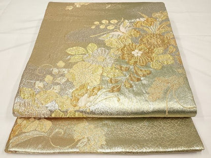 平和屋着物◎六通柄袋帯 草花文 金銀糸 正絹 逸品 AAAL5766Aex
