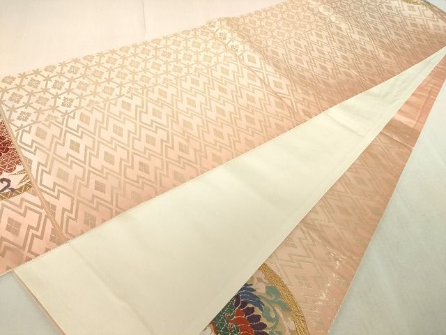 平和屋着物◎太鼓柄袋帯 唐織 鳳凰花丸文 金糸 正絹 逸品 AAAL1774Aru