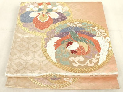 平和屋着物◎太鼓柄袋帯 唐織 鳳凰花丸文 金糸 正絹 逸品 AAAL1774Aru