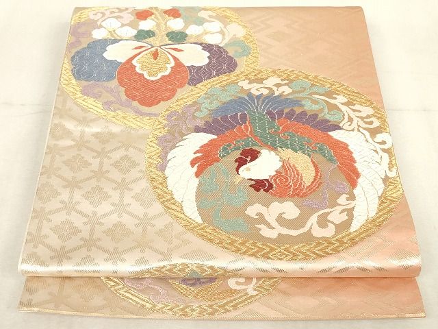 平和屋着物◎太鼓柄袋帯 唐織 鳳凰花丸文 金糸 正絹 逸品 AAAL1774Aru