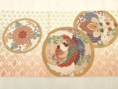 平和屋着物◎太鼓柄袋帯 唐織 鳳凰花丸文 金糸 正絹 逸品 AAAL1774Aru