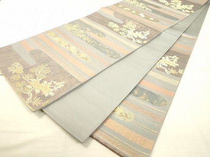 平和屋着物◎六通柄袋帯 霞取り花文 金糸 引箔 逸品 DAAI3605tw