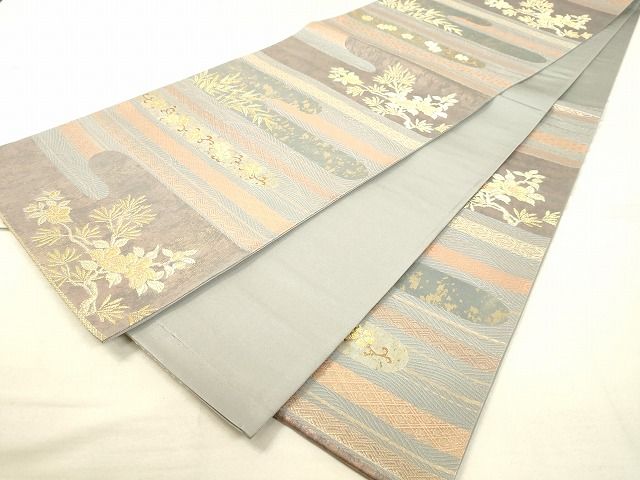 平和屋着物◎六通柄袋帯 霞取り花文 金糸 引箔 逸品 DAAI3605tw