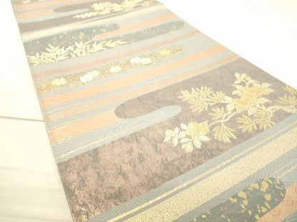 平和屋着物◎六通柄袋帯 霞取り花文 金糸 引箔 逸品 DAAI3605tw