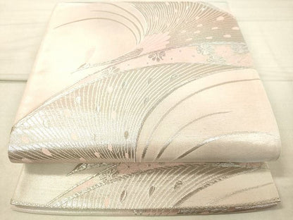 平和屋着物◎六通柄袋帯 孔雀花文 銀糸 逸品 DAAI3677tw