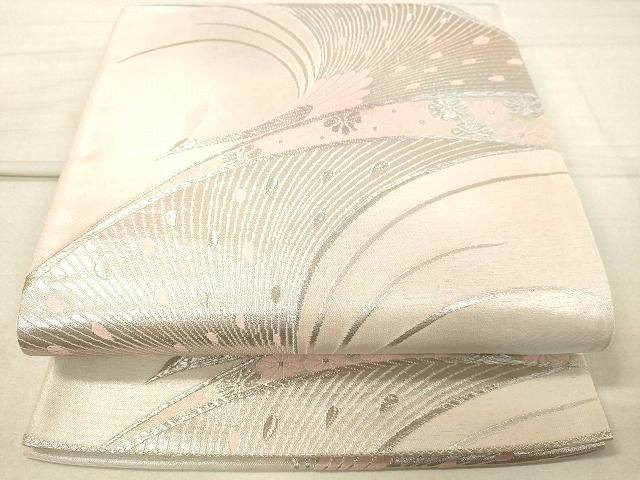 平和屋着物◎六通柄袋帯 孔雀花文 銀糸 逸品 DAAI3677tw