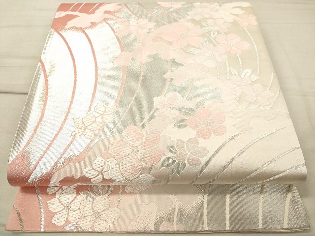 平和屋着物◎六通柄袋帯 銀つづれ 舞花文 銀糸 逸品 DAAI3676tw