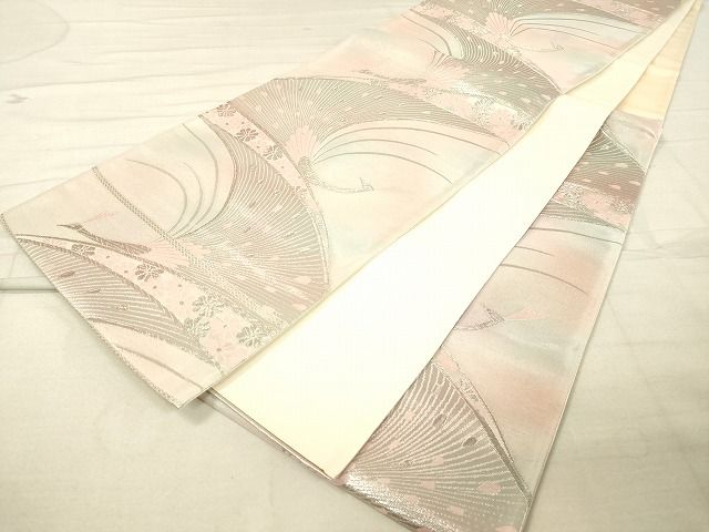 平和屋着物◎六通柄袋帯 孔雀花文 銀糸 逸品 DAAI3677tw