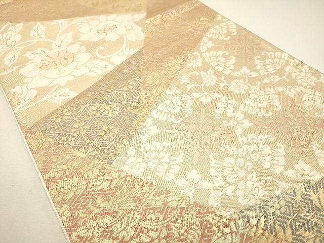 平和屋着物◎六通柄袋帯 色紙重ね花唐草文 金糸 逸品 CAAI0054oy