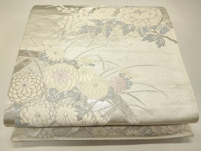 平和屋着物◎六通柄袋帯 唐織 草花文 銀糸 逸品 CAAI0046oy