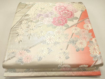平和屋着物◎六通柄袋帯 草花文 銀糸 逸品 CAAI0055oy