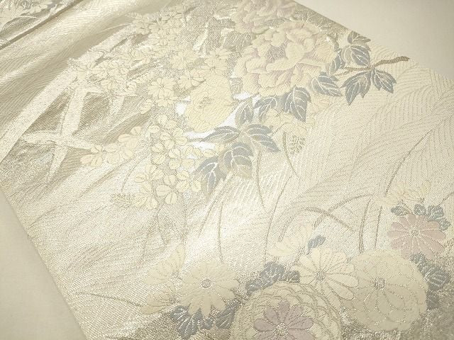 平和屋着物◎六通柄袋帯 唐織 草花文 銀糸 逸品 CAAI0046oy