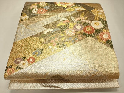 平和屋着物◎六通柄袋帯 花蝶文 金銀糸 逸品 CAAI0084oy
