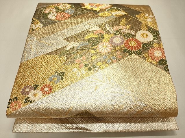平和屋着物◎六通柄袋帯 花蝶文 金銀糸 逸品 CAAI0084oy