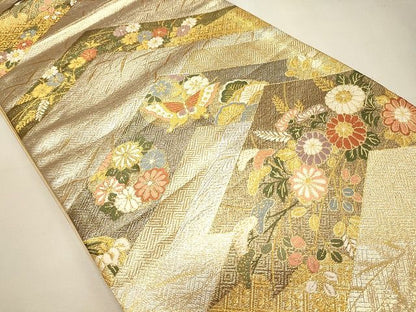 平和屋着物◎六通柄袋帯 花蝶文 金銀糸 逸品 CAAI0084oy
