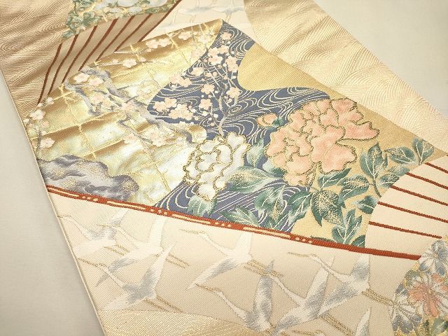 平和屋着物◎六通柄袋帯 琳派扇面花文 金糸 逸品 CAAI0085oy
