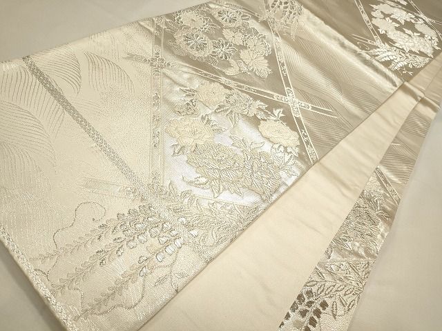 平和屋着物◎西陣 六通柄袋帯 天井草花文 銀糸 逸品 CAAI0115oy