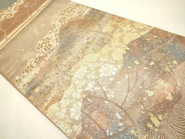 平和屋着物◎六通柄袋帯 流水花唐草文 金糸 逸品 CAAI0106oy