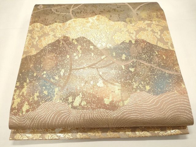 平和屋着物◎六通柄袋帯 流水花唐草文 金糸 逸品 CAAI0106oy