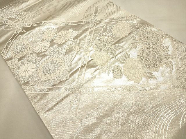 平和屋着物◎西陣 六通柄袋帯 天井草花文 銀糸 逸品 CAAI0115oy