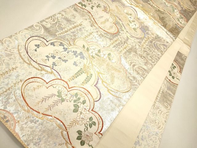 平和屋着物◎六通柄袋帯 松藤流水 金銀糸 引箔 逸品 CAAI0138oy