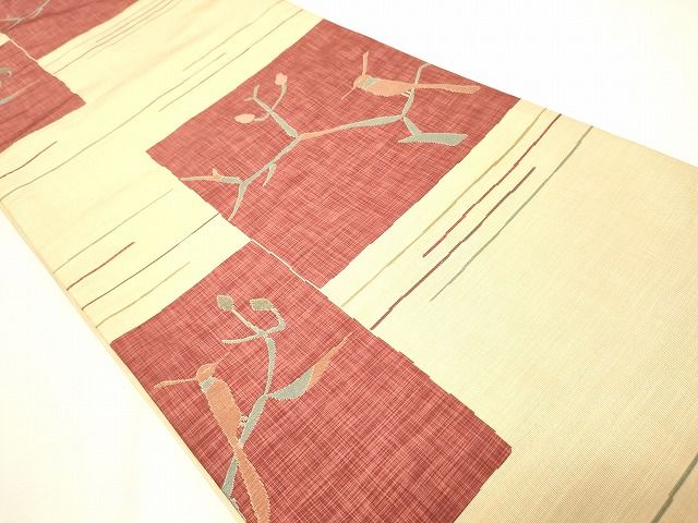 平和屋着物◎六通柄袋帯 休み鳥枝花文 逸品 CAAI0151oy