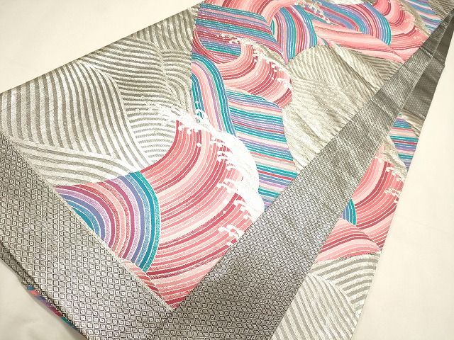 平和屋着物◎六通柄袋帯 立波文 銀糸 逸品 CAAI0175oy
