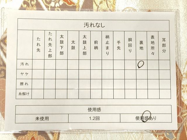 平和屋着物◎六通柄袋帯 扇面向かい鳥草花文 金銀糸 逸品 CAAI0187oy