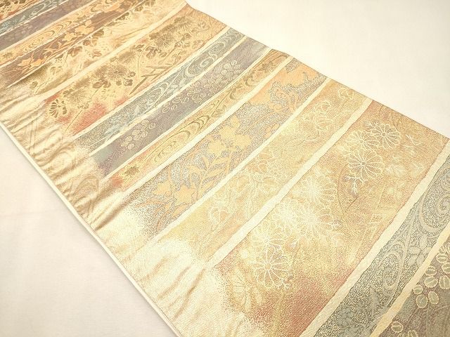 平和屋着物◎六通柄袋帯 流水草花文 金糸 逸品 CAAI0182oy