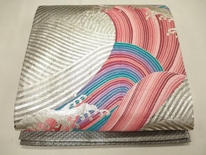 平和屋着物◎六通柄袋帯 立波文 銀糸 逸品 CAAI0175oy