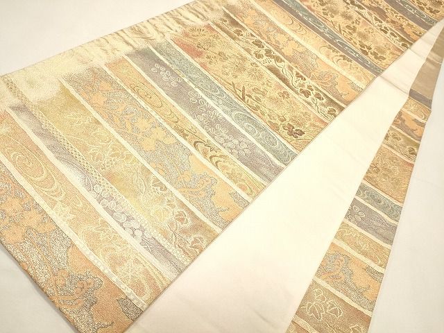 平和屋着物◎六通柄袋帯 流水草花文 金糸 逸品 CAAI0182oy