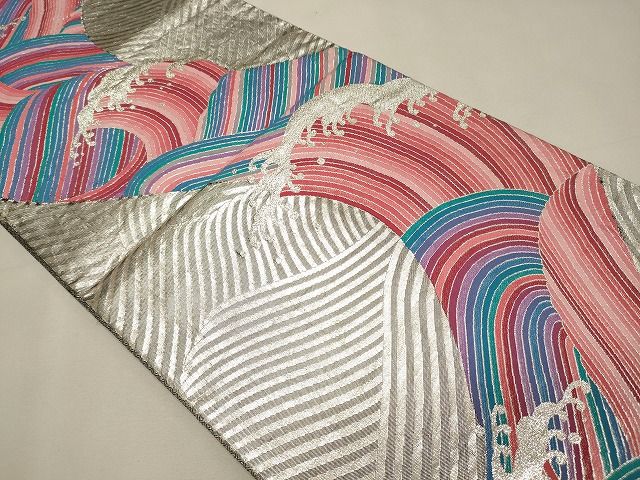 平和屋着物◎六通柄袋帯 立波文 銀糸 逸品 CAAI0175oy
